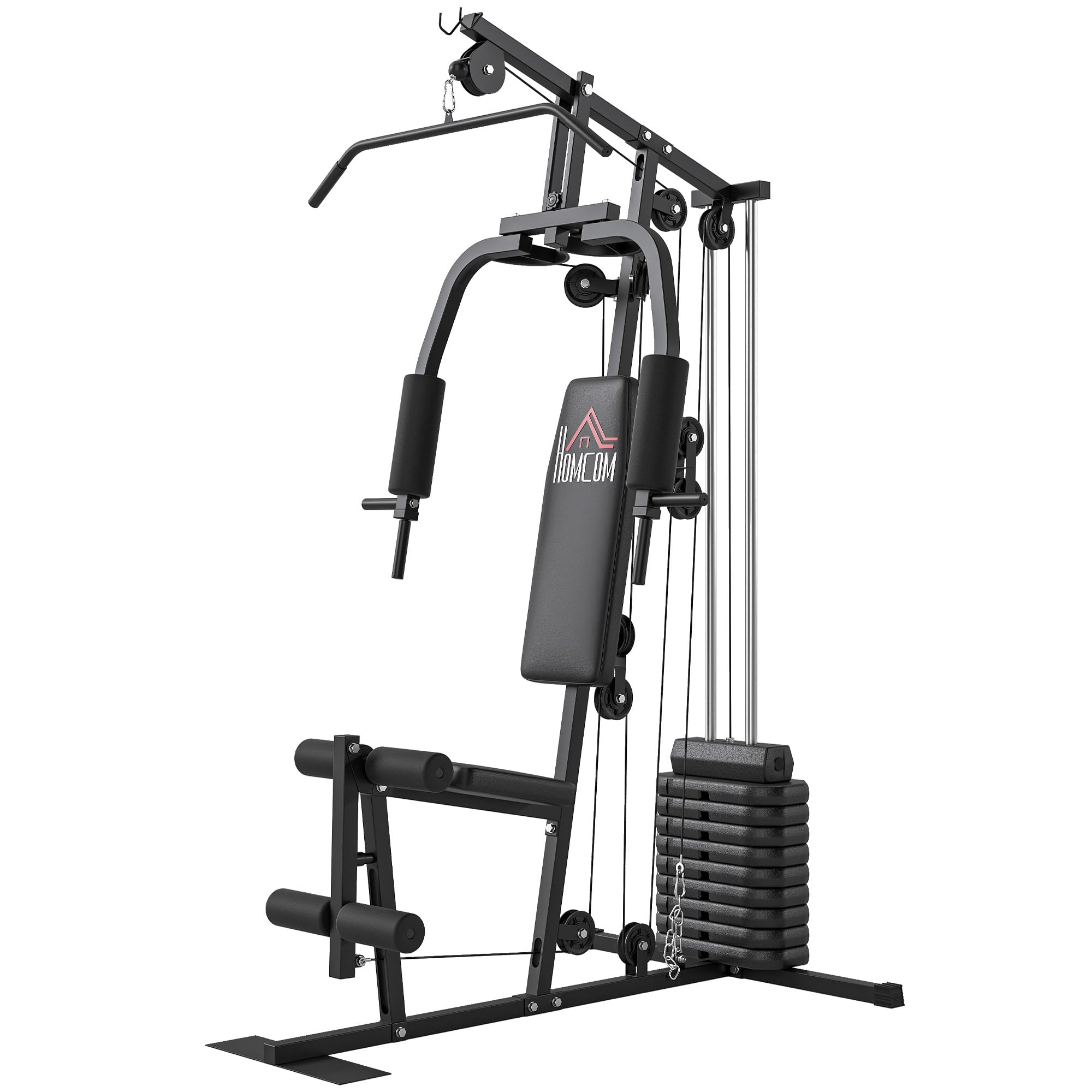 HOMCOM Station de Musculation Fitness Machine de Musculation avec 9 Blocs de Poids de 5 kg, 45kg au Total, entraînement Complet - 200 x 135 x 103 cm