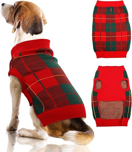 Miniatura 13 de QBLEEV Vestido de suéter pequeño para perros, suéteres para cachorros tejidos de punto con agujero para correa, suéteres cálidos para perros