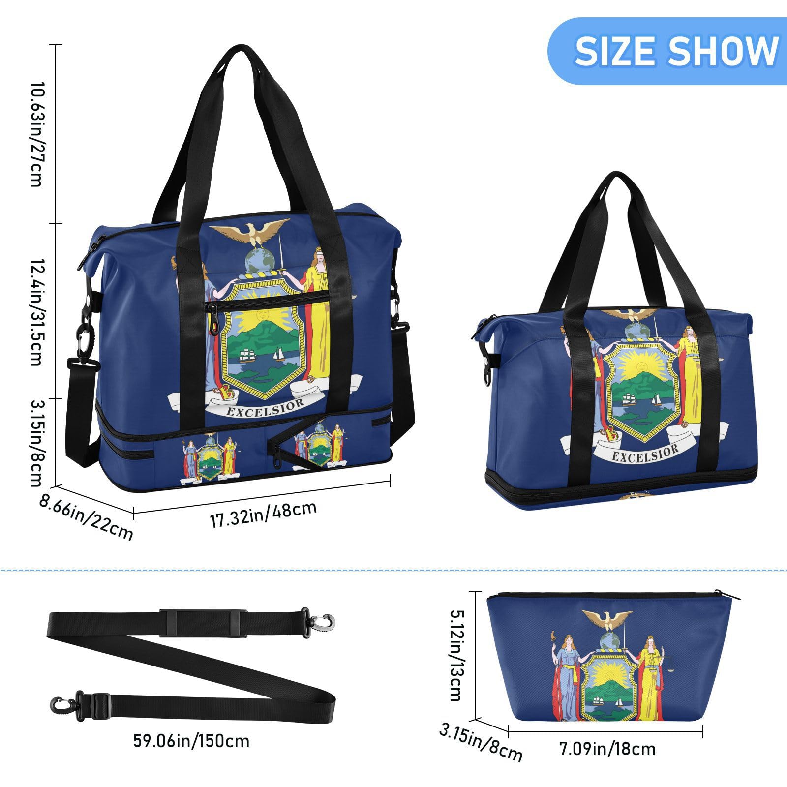 New York New Yorker Ny Flag niebieska torba podręczna z kieszenią na mokro regulowany pasek sportowa torba treningowa do uprawiania sportu wodoodporna dla mężczyzn kobiet