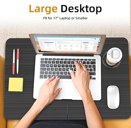 Miniatura 5 de BUYIFY Escritorio plegable para laptop para sofá, mesa de escritorio grande con soporte para tazas y ranura para tableta, soporte portátil para