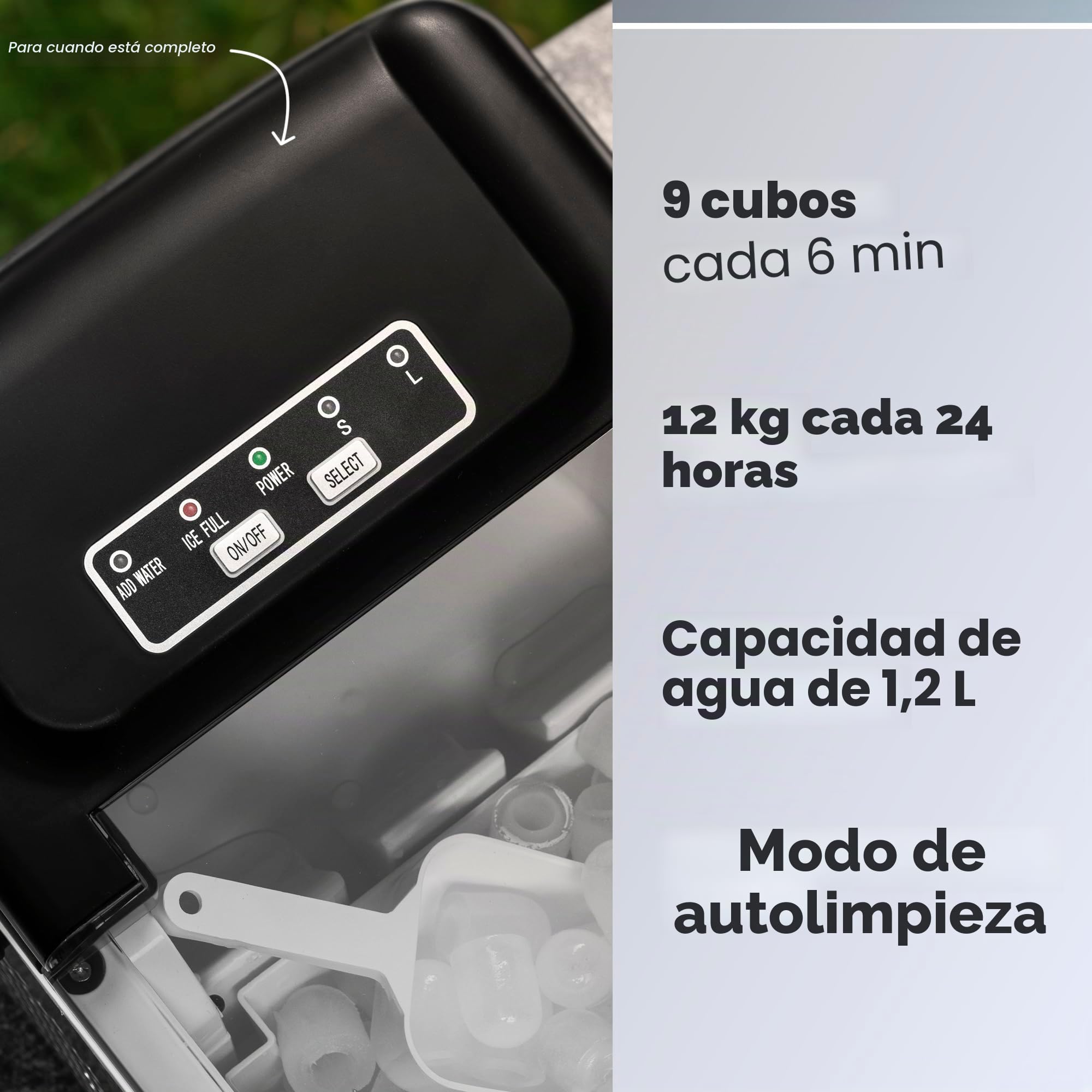 Daewoo Máquina de hielo portátil de 12 kg con asa, 9 cubos de bala en 6 minutos con 2 opciones de tamaño, 12 kg en 24 horas, autolimpieza, cuchara y cesta de hielo incluidas, para bar, hogar, oficina