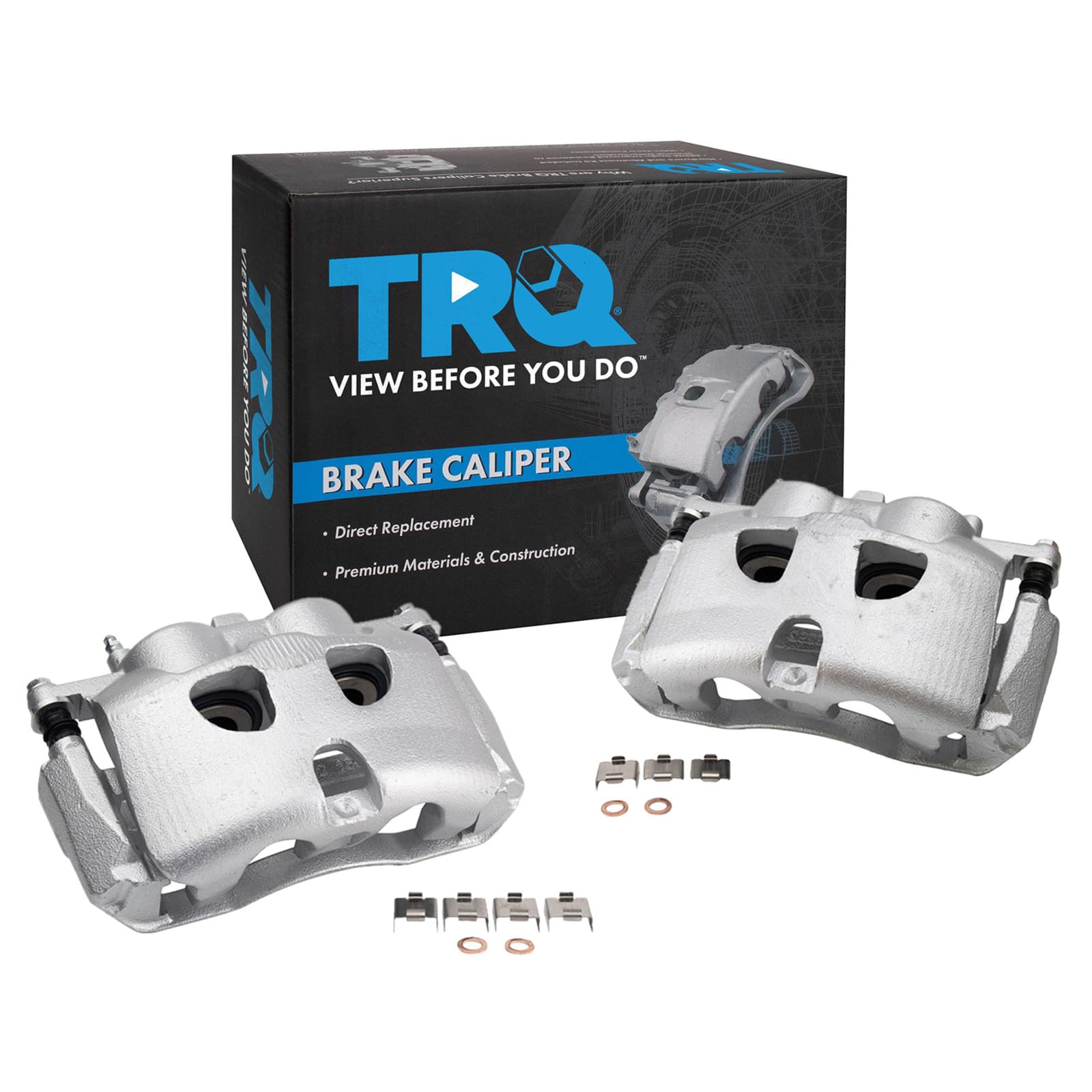 TRQ Front Driver and Passenger Side Brake Caliper Set Caliper Brackets Hardware Compatible with 10-21 Ford Expedition 10-11 F-150 09-21 Lincoln Navigator