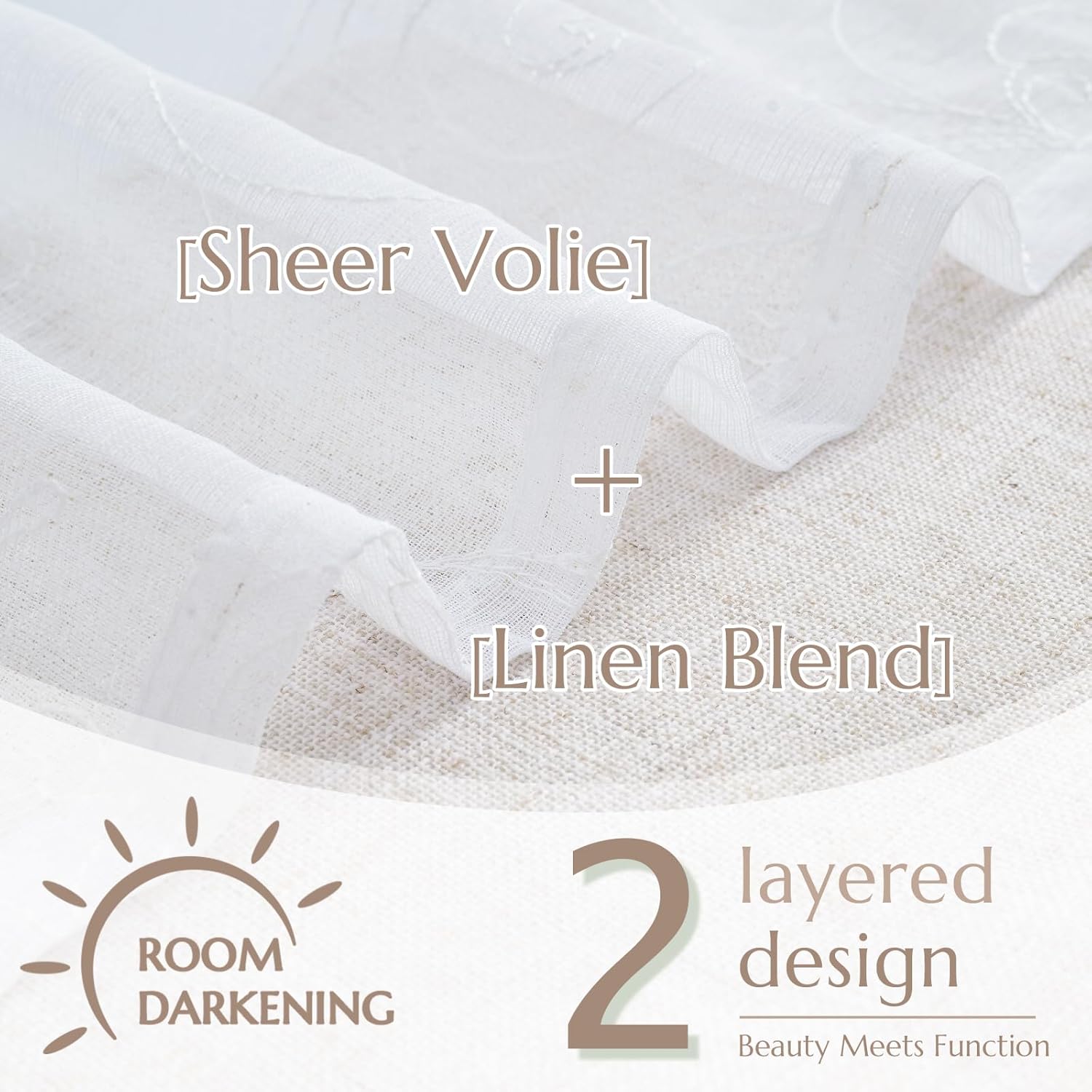 jinchan Linen Valance for Window Embroidered Farmhouse Light Filtering Voile Valance for Living Room Kitchen Beige Cottage Rustic Double Layer Curtain 16 Inch 1 Panel White