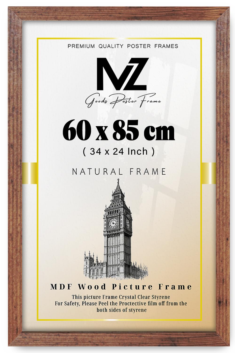 MZ GOODS | MDF Wall Gallery Frame (60 x 85 CM) Rectangle for Posters, Art Prints & Home Interiors, MDF Finish, Secure Hanging Hooks for Display [ Rustic ]