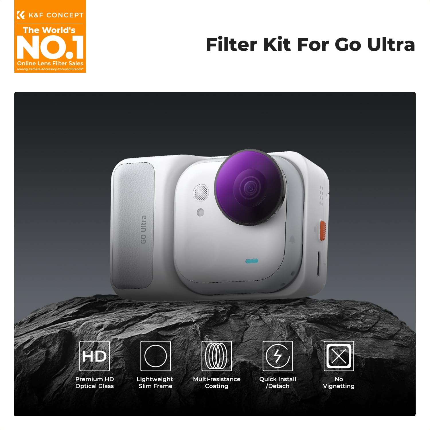K&F CONCEPT Go Ultra CPL ND-Filter-Set, 4er-Pack CPL ND8 ND16 ND32 Graufilter Polarisationsfilter Kompatibel mit Insta360 GO Ultra mit 28 mehrschichtiger Beschichtung, Rahmen aus Aluminiumlegierung