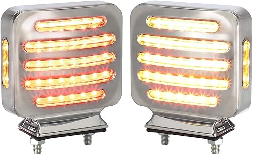 Partsam 2 luces LED de línea plana cromadas de doble cara, luces direccionales LED ámbarrojo, luces de pedestal LED cuadradas de línea plana,