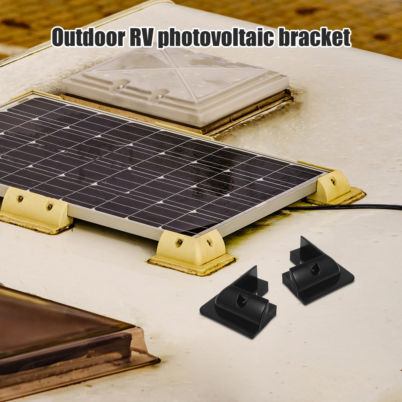 Mikinona Soporte para Panel Solar sin Taladros, Kit de Montaje para Autocaravana y Barco, 4 Piezas Negras, Estructura Elevada para Flujo de Aire, Resistente y Protección de Esquinas