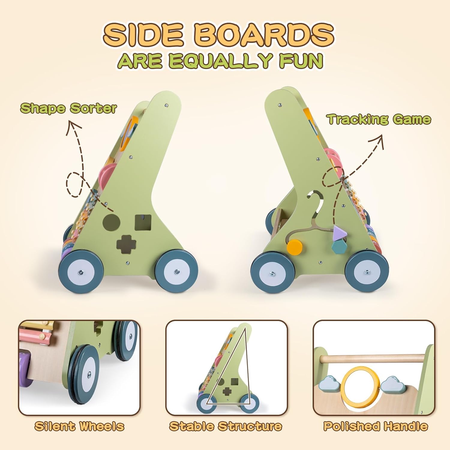 Wooden Baby Walker with Wheels, Baby Walker for Boys 12 Months Push Toy, Montessori Walking Toys for 1 Year Old Activity Center - Image 5