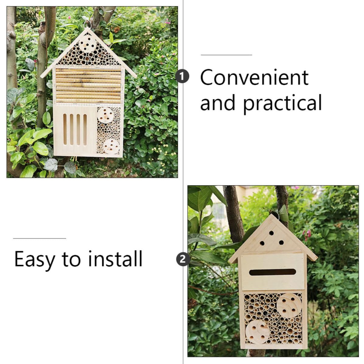 DOITOOL 2 Stück Bienenstock Marienkäferhaus Holz Garten Deko Wand und Baummontiert Bietet Schutz für Garten für Freunde und Familien die Insekten Züchten
