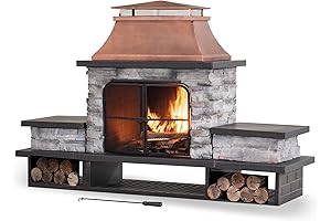 Sunjoy Outdoor Fireplace, Wood Burning Chimney Patio Fireplace