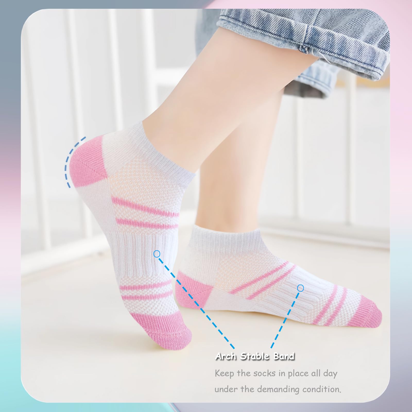 Bemeol Calcetines de tobillo para niñas, 12 pares de calcetines deportivos de algodón de corte bajo