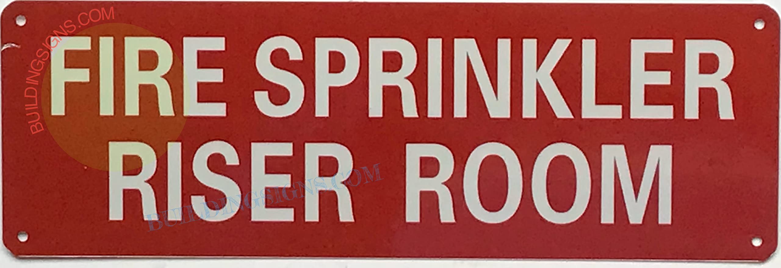 FIRE Sprinkler Riser Room Sign (Reflective, Aluminium, RED Backround, 4X12 INCH)