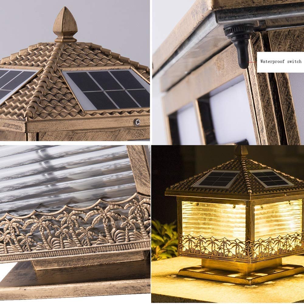 Lampy Ogrodowe, Zabytkowa Lampa Solarna Led Na Słupku, Wodoodporna, Mosiężna, Ip65, Szklana Lampa Na Słupku, Lampa Ogrodowa, Zewnętrzna Lampa Na Słupku, Latarnia Na Trawn(Jeden Kolor-Wysokość-27Cm)