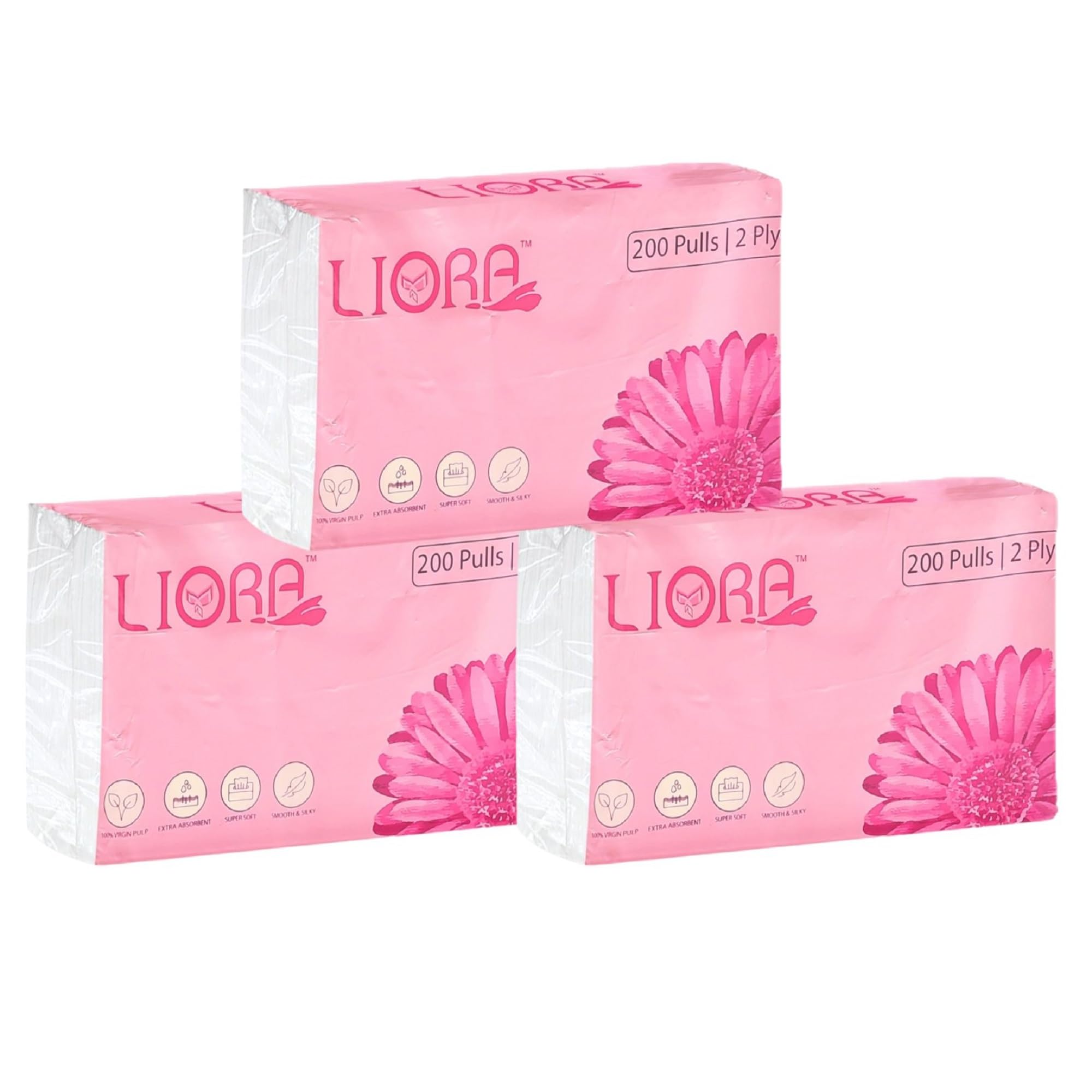 Liora 2 Ply Soft Facial Tissue 200 Pulls (Pack of 3) made of Natural Virgin Pulp, Super Soft, Extra Absorbent, Smooth & Silky, Paraben Free Facial Tissues for Sensitive Skin (200x3, 600 Sheets)-image-20