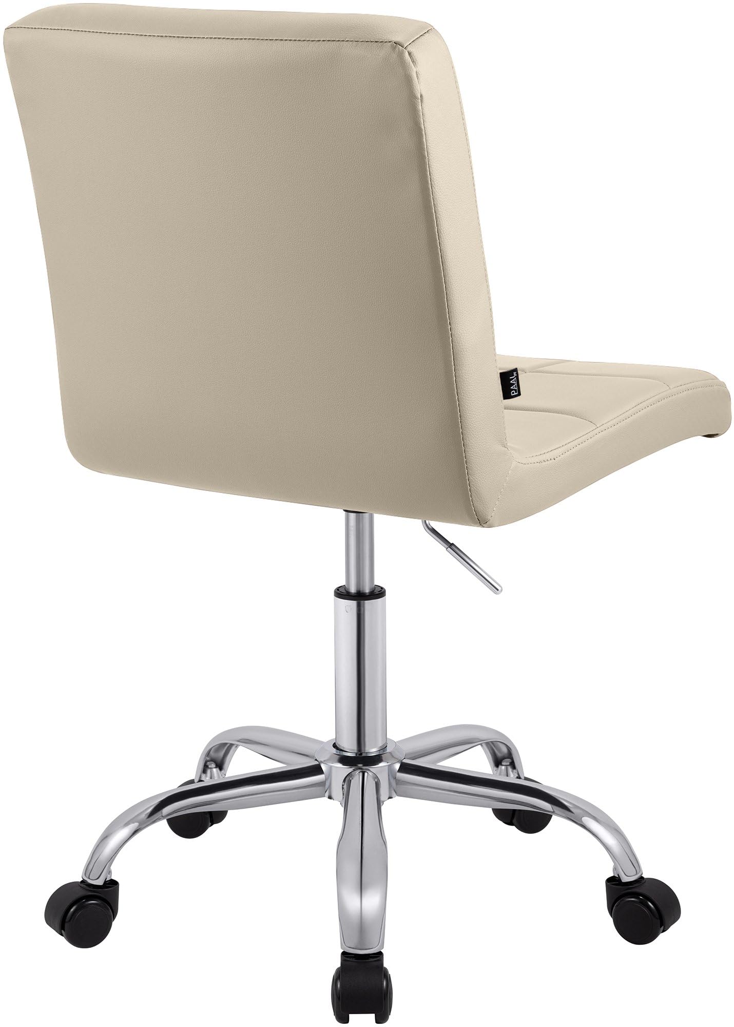 CLP Taburete de Trabajo Ajustable en Altura con Respaldo y Ruedas Darfield, Silla ergonómica giratoria 360°, soporta hasta 150 kg, Color:Crema, Material:Cuero Sintetico