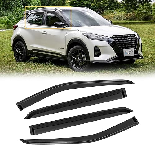 Viseras de ventana para Nissan Kicks 2018-2024, protectores de lluvia, deflector de sombra de ventilación, color humo oscuro 2019 2020 2021 2022
