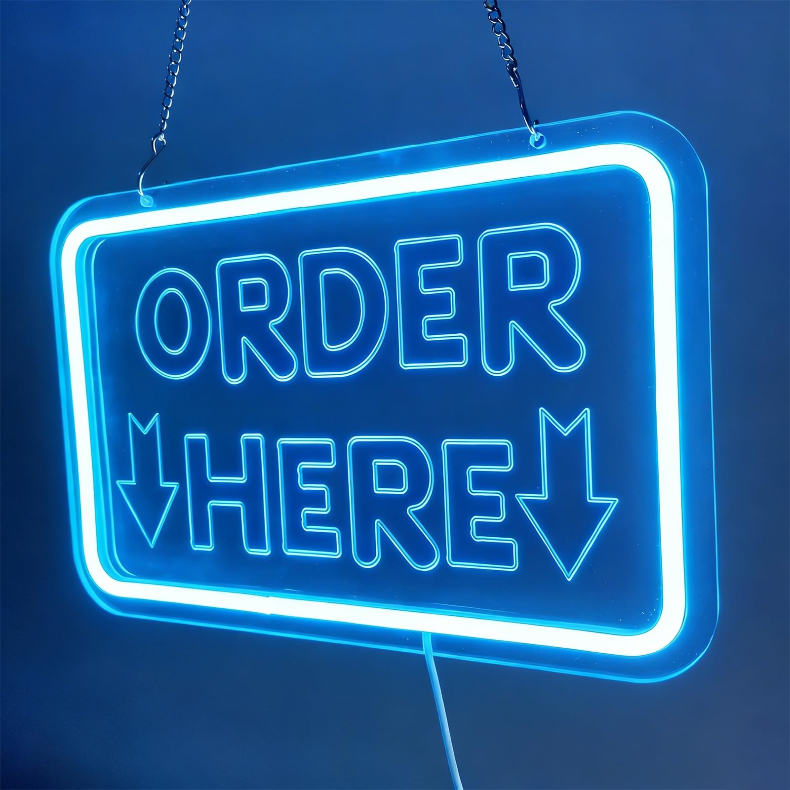 Order Here Enseigne Lumineuse néon, éclairage LED USB à intensité Variable pour Bar ou Boutique, décoration Murale pour comptoir de Caisse de Restaurant,Bleu,50x33cm