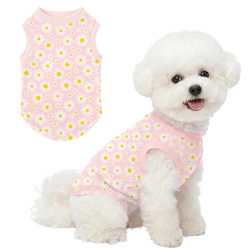 Camisa para cachorro sem mangas em tecido elástico Ruirichfun Pink Daisy, tamanho Grande (Large)
