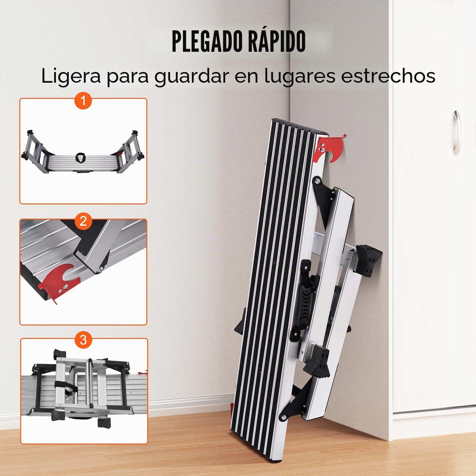 VEVOR Plataforma de Trabajo 200 kg Banco de Trabajo Plegable 100 x 30 x 48,7 cm Peldaños de Aluminio Pies Antideslizantes Mesa de Trabajo para Lavado de Vehículos Pintura Decoración