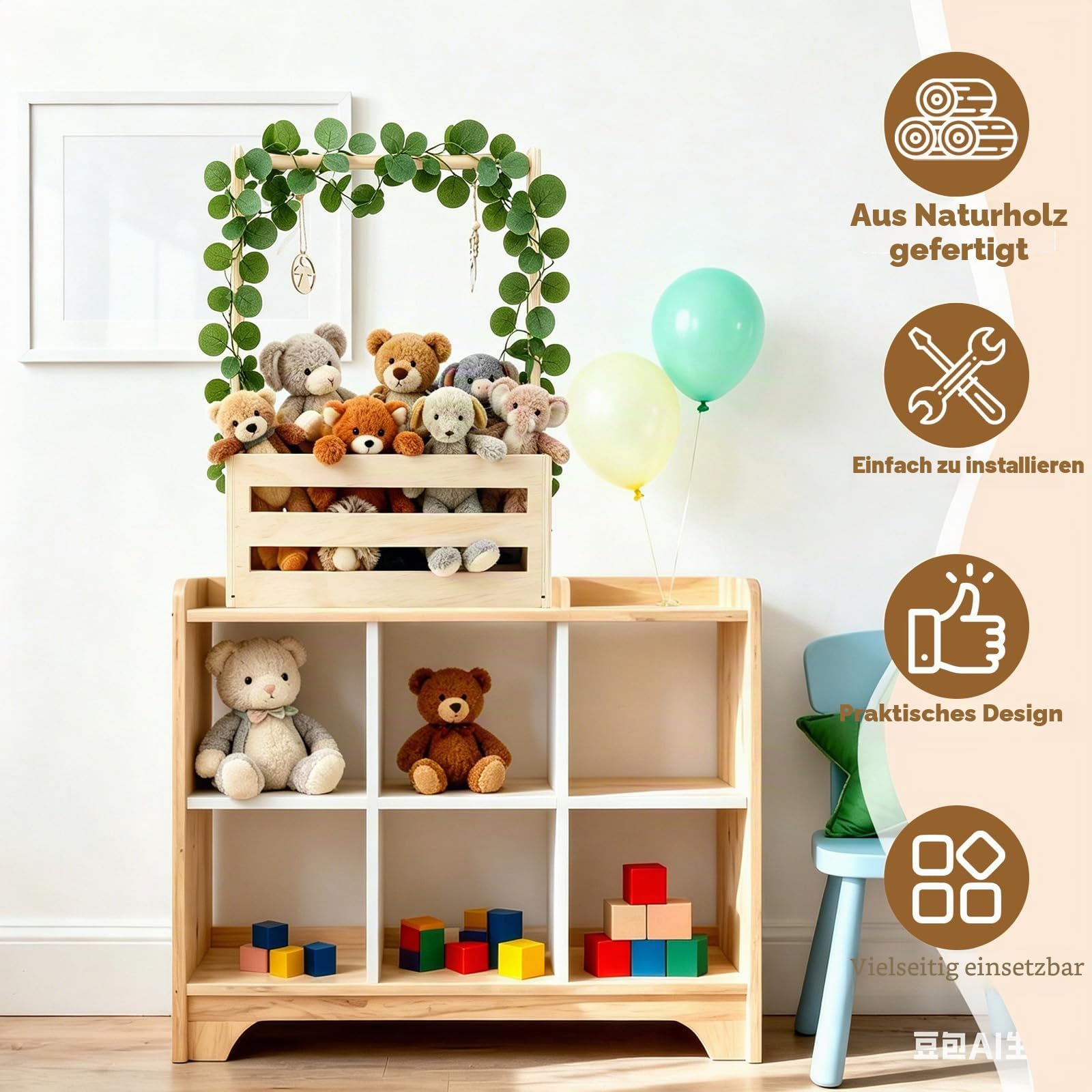 Babyparty Geschenk Holz Babykorb mit Griff, Babyparty Geschenk für Neugeborene, Praktischer Baby Schrank mit Kinder Kleiderbügel und Girlande, Personalisierte Baby Korb für Schwangere Neue Eltern