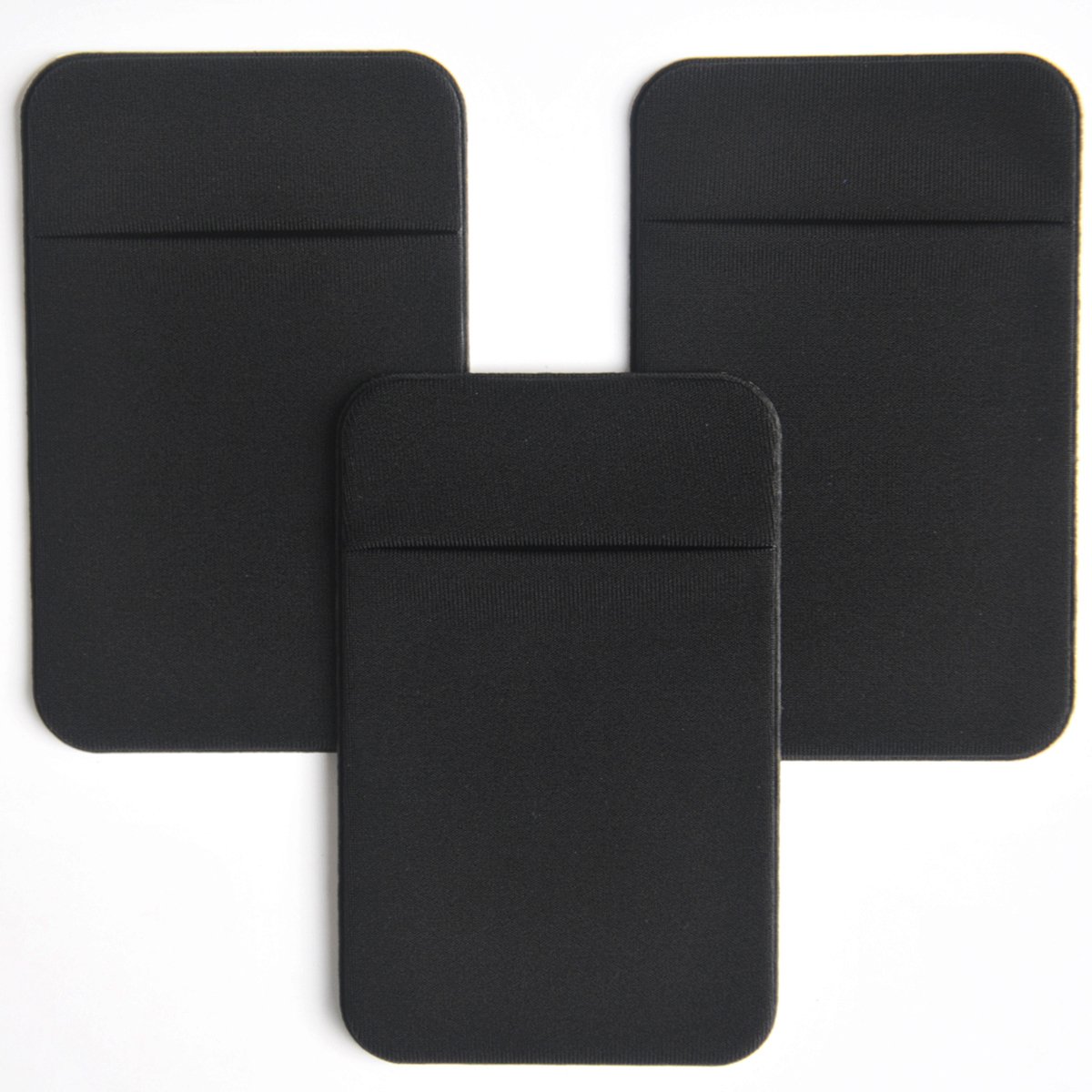 Adhesive Phone Wallet, Elastic Fabric Cell Phone Card Holder for All Smartphones & Cases - 3 Pcs (Black)