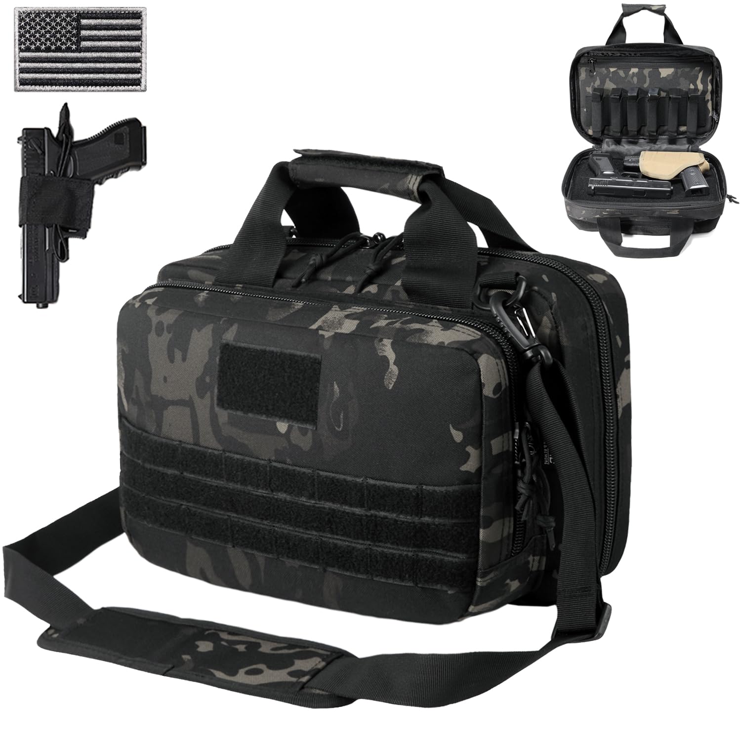 DBTAC Gun Case Bag XS | Tactical 1~2 Pistol Bag Firearm Shooting Case with Lockable Zipper for Shooting Range Outdoor Hunting | US Flag Patch + Universal Holster Included