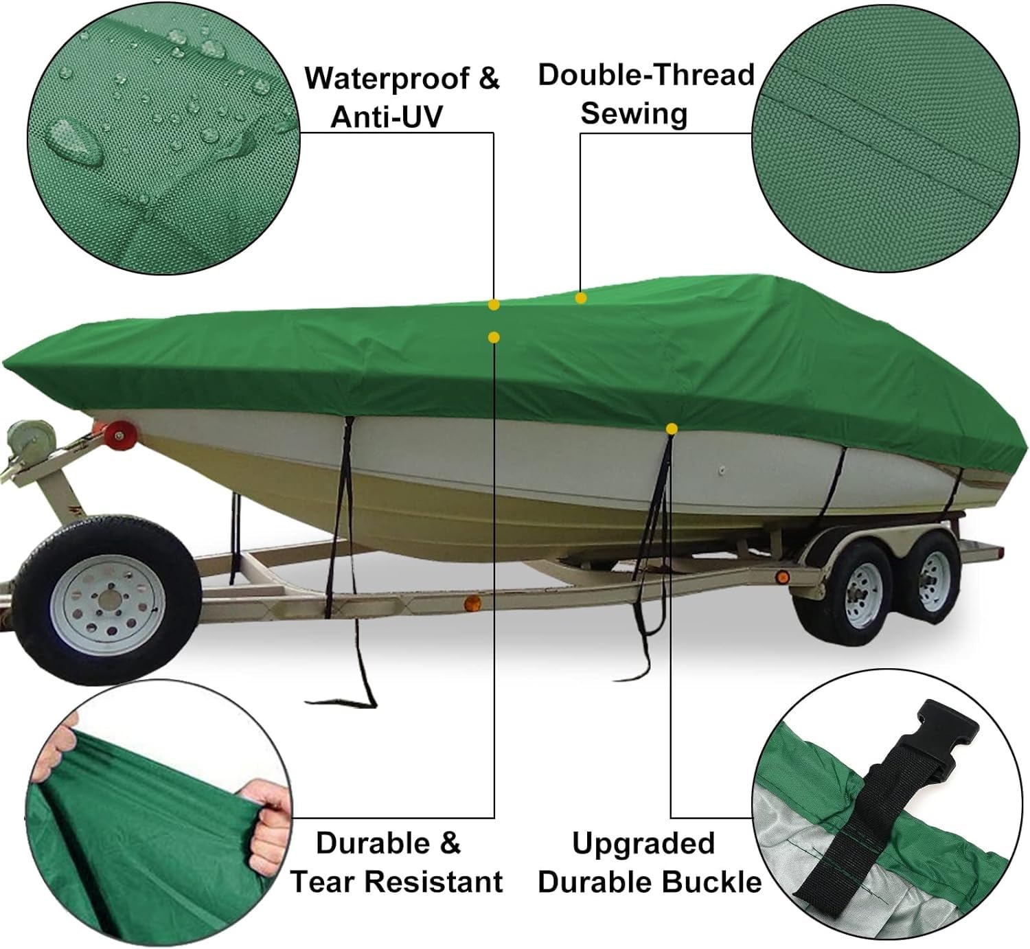 Telo Copri Barca Tenda da Esterno Tessuto 420D Rimorchiabile Scafo a V Barca da Pesca Sci Nautico Runabout Bass Boat (Verde 600x230cm)