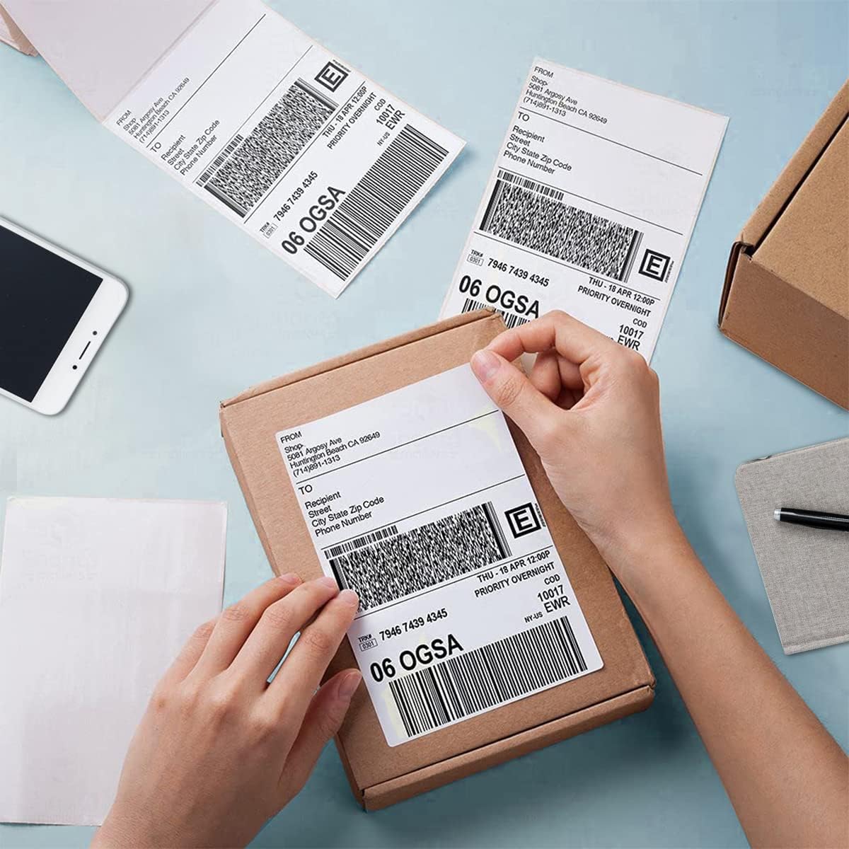 MPRT Fanfold 46 Direct Thermal Shipping Labels - White Mailing Postage Paper for Thermal Printer, Permanent Adhesive - 4 Stacks, 4000 Labels
