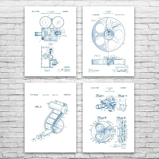 Film Production Patent Posters Set of 4 16x20 Hollywood Decor Film Director Actor Gift Home Theater Art Cameraman