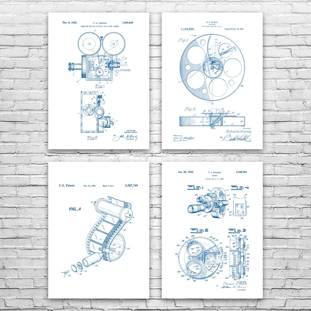 Film Production Patent Posters Set of 4 18x24 Hollywood Decor Film Director Actor Gift Home Theater Art Cameraman