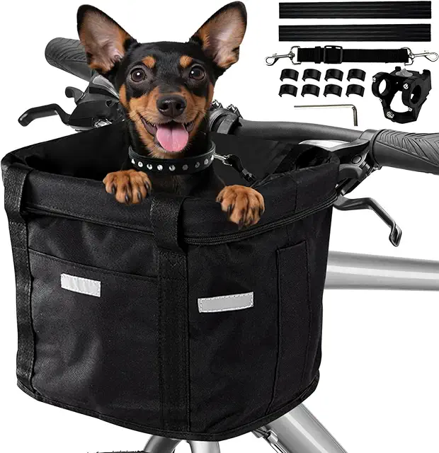 Cestino Bici per Cani Impermeabile e Pieghevole - Nero