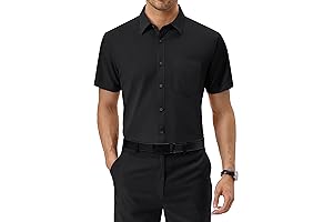 Men's Short Sleeve Black Button Down Shirt