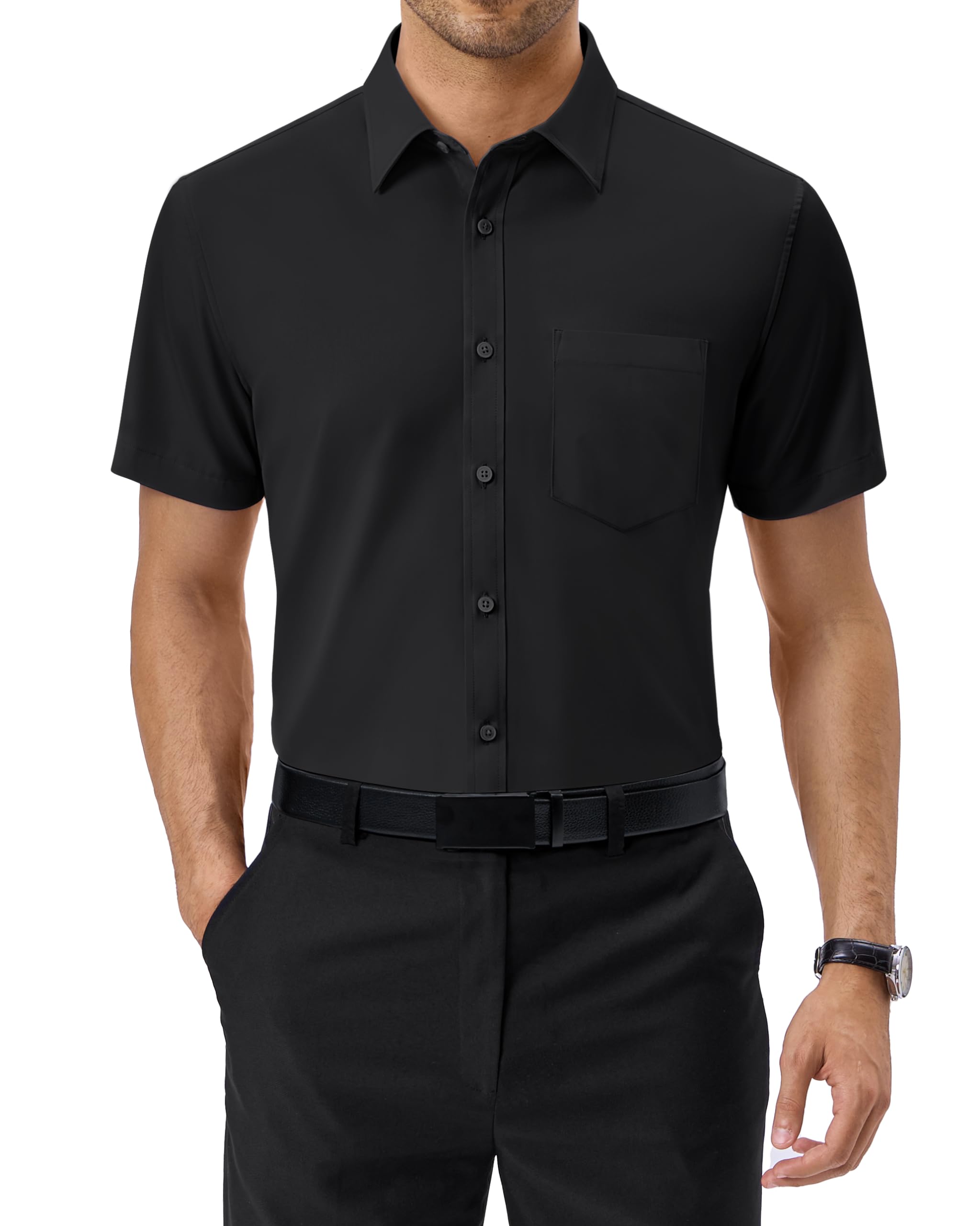 Alimens & GentleMens Short Sleeve Dress Shirts Regular Fit Cotton Stretch Wrinkle-Resistant Button Down Shirts