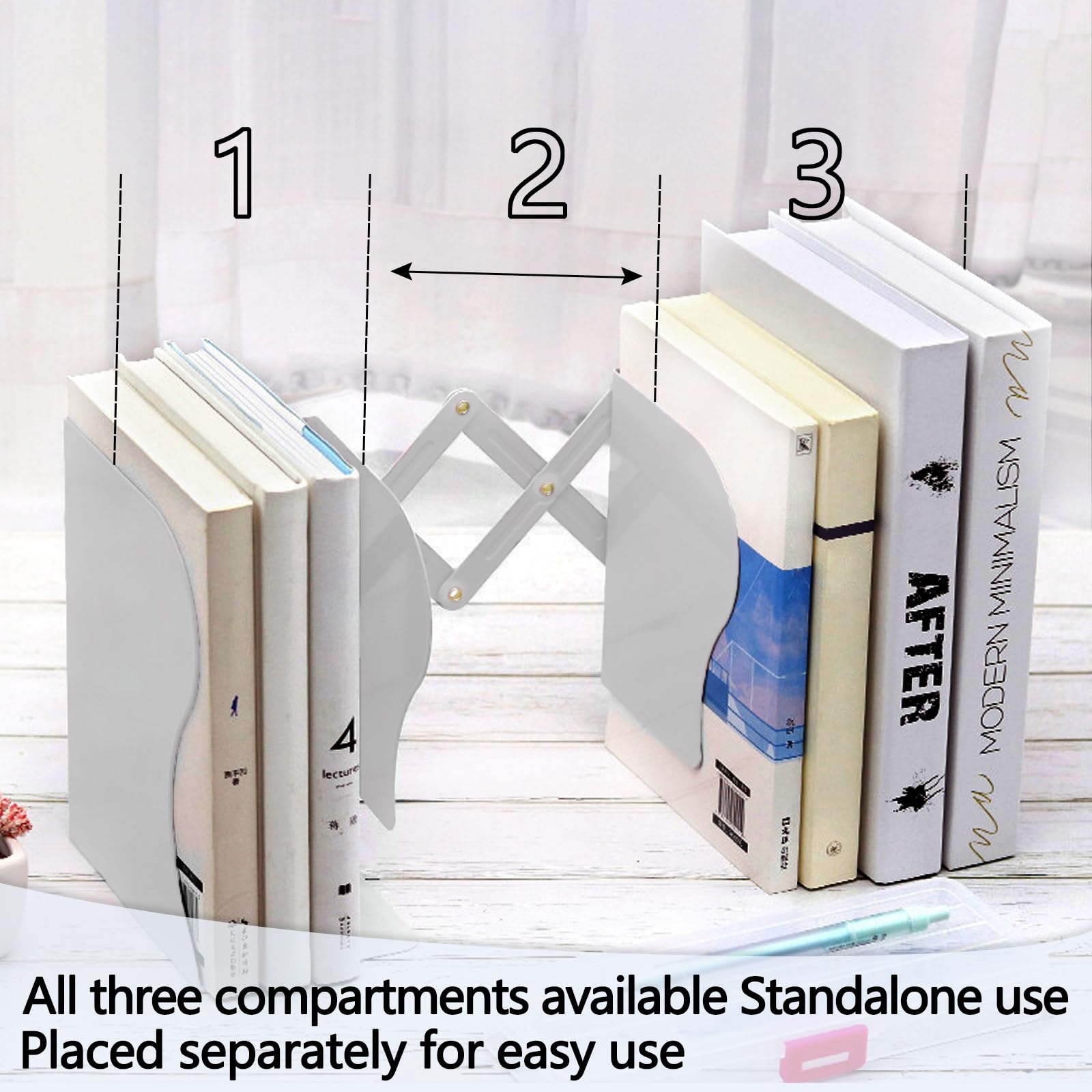 Book Ends, Adjustable Metal Book Ends for Shelves Heavy Duty Expandable Bookends - Image 4