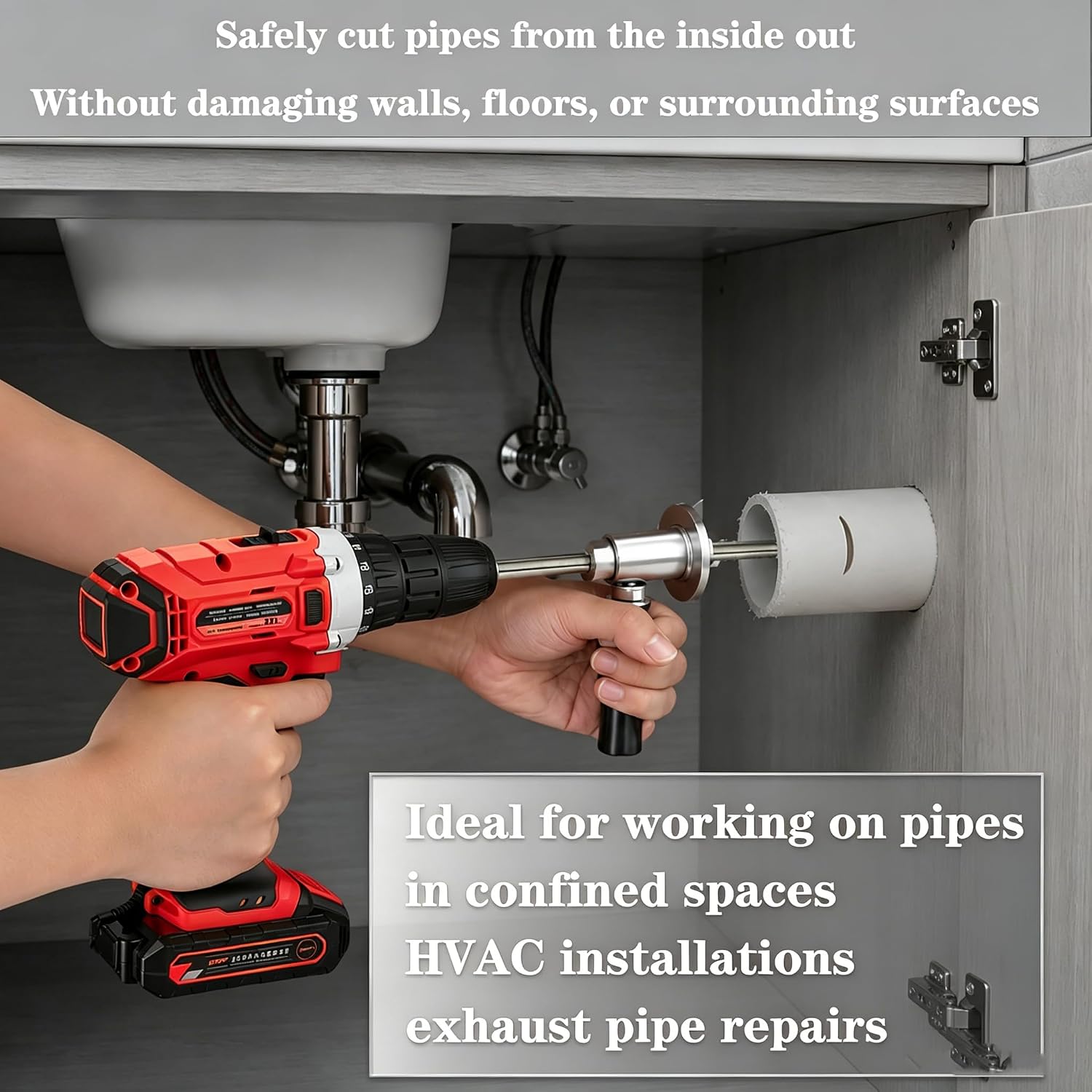 Inside Pipe Cutter for PVC Pipe Cutter, with Diamond Grit Cutting Wheel and Handle, Fit for 1-1/2 Inch to 8 Inch,7 Inch Adjustable Cutting Depth,1/4in Hex Shank Fit for Impact Drivers