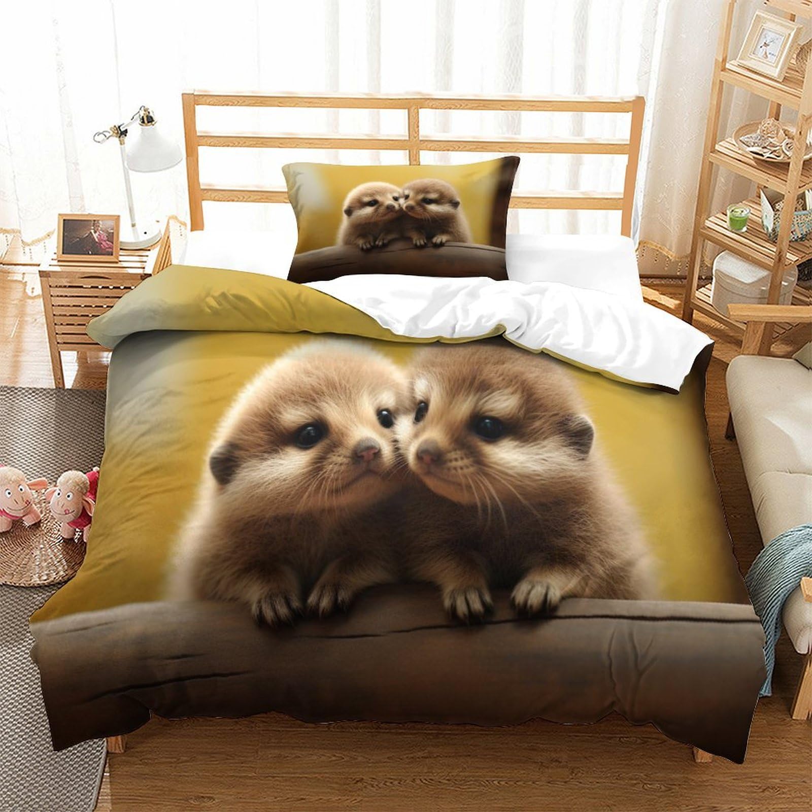 P1S9U7W5Y Adorable Duo 3D Printed Duvet Cover Set 3 Pieces Microfiber Bedroom Decor Animal Bedding Set for Adults Teens Single（135x200cm）