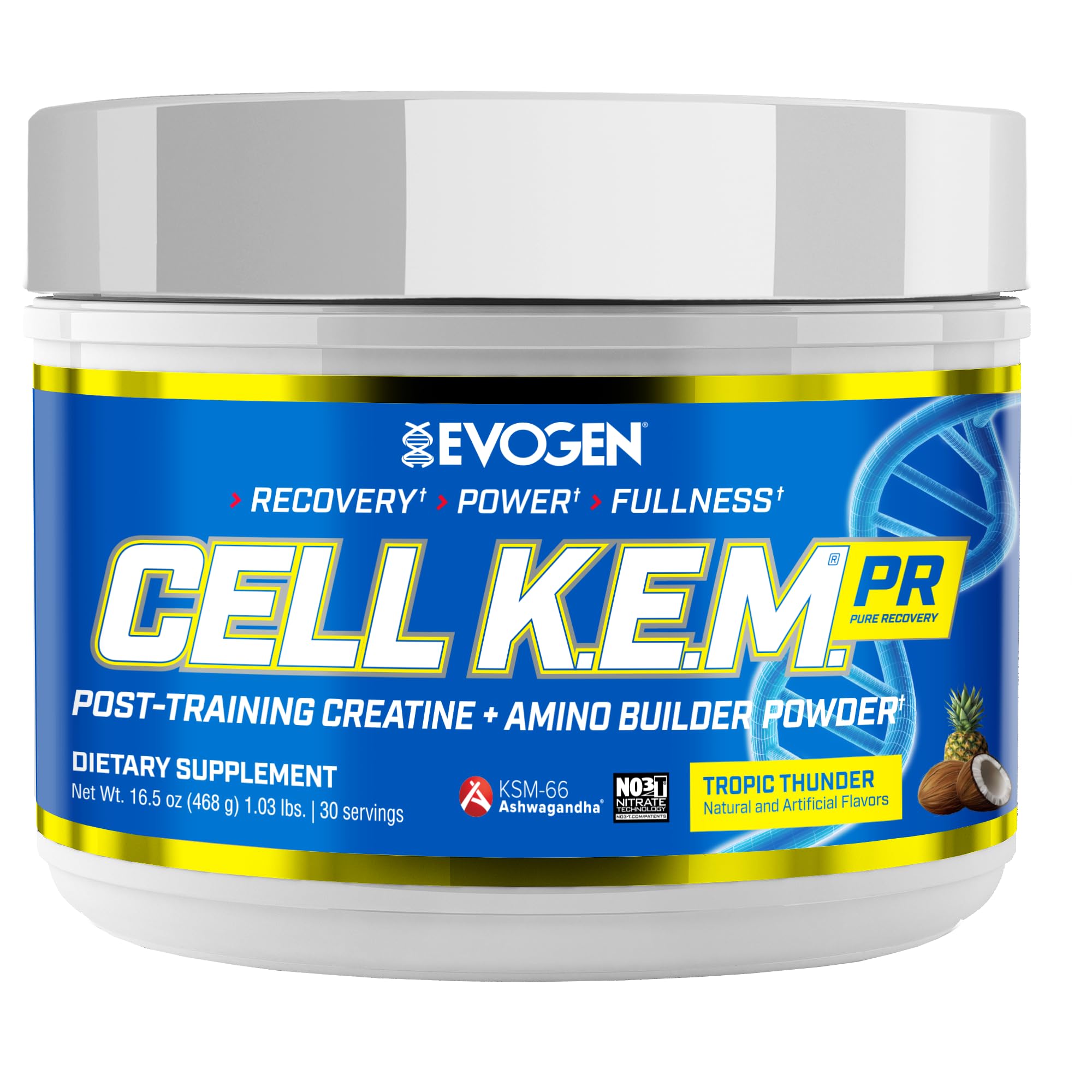 Evogen Cell K.E.M. PR V.2 Reformulated- Post Workout Recovery Powder & Muscle Builder | Creatine Monohydrate, BCAA Powder, EAAs | Recovery, Strength & Fullness | Tropic Thunder | 30 Servings