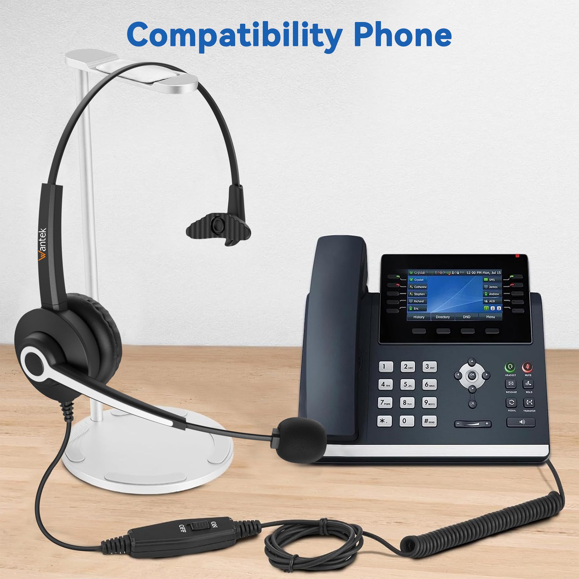 Wantek Zestaw słuchawkowy do telefonu z mikrofonem tłumiącym hałas, RJ9, zestaw słuchawkowy kompatybilny z telefonem Avaya Voip, Grandstream Cisco Panasonic
