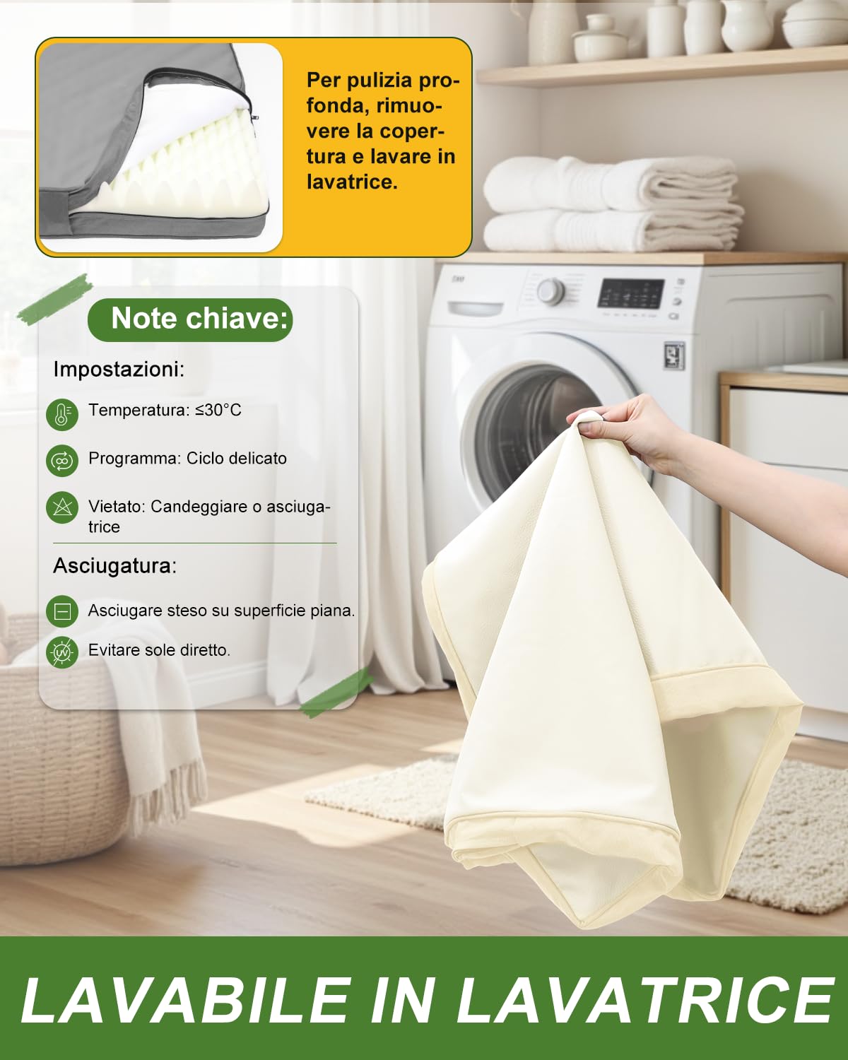 Favodormir Impermeabile Cuccia Cane Interno ed Esterno,Ortopedica Cuscino Cane in Ecopelle,Sfoderabile e Lavabile,Materassino per Cani Taglia Grande, Letto per Cani,Beige,104x68x8cm