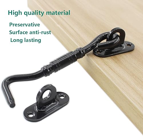 Miniatura 6 de Paquete de 2 pestillos de gancho y ojal, pestillo de puerta de granero, cerradura de acero inoxidable resistente para puertas corredizas de granero,