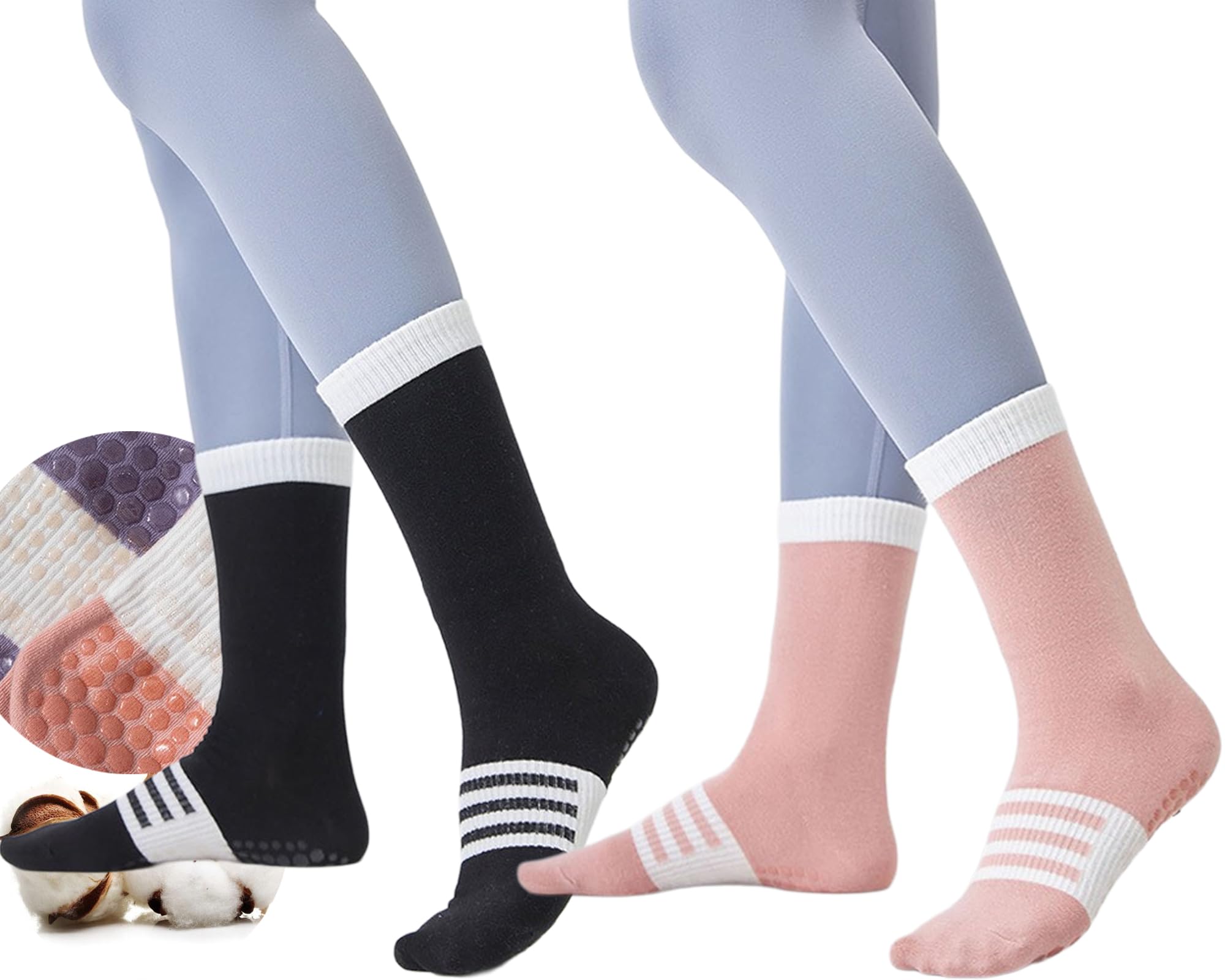 CHUNFO Womens Grip Socks Striped Colorful Pilates Yoga Non Slip Cotton Barre Dancing Ankle Socks Size5-9