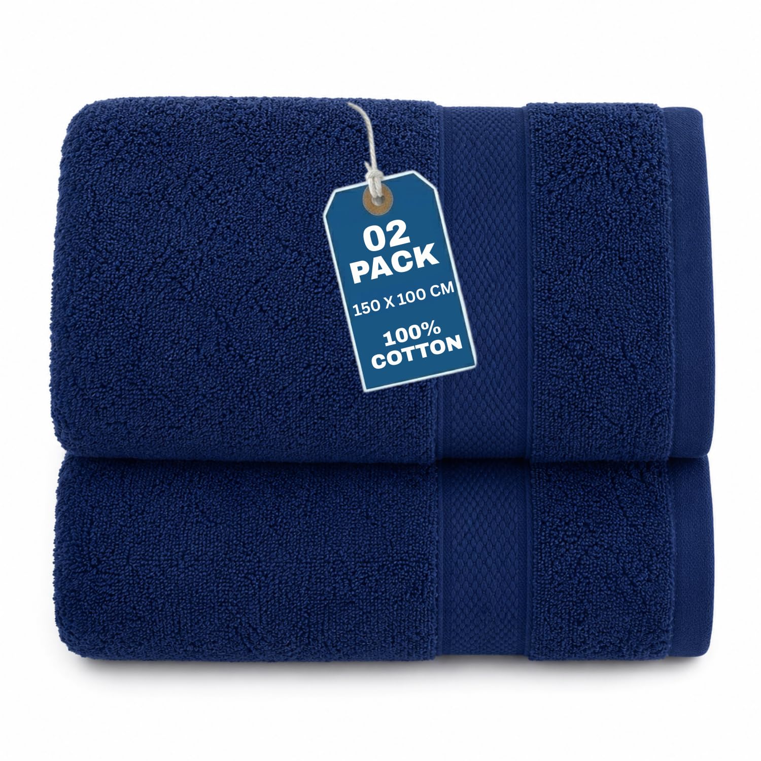 Gift Hub Bath Sheets Pack Of 2 | 100% Cotton Bath Towels | Luxury, Soft, Highly Absorbent, Hotel Quality Bathroom Towels | Jumbo Bath Sheet 100 x 150 cm | Navy