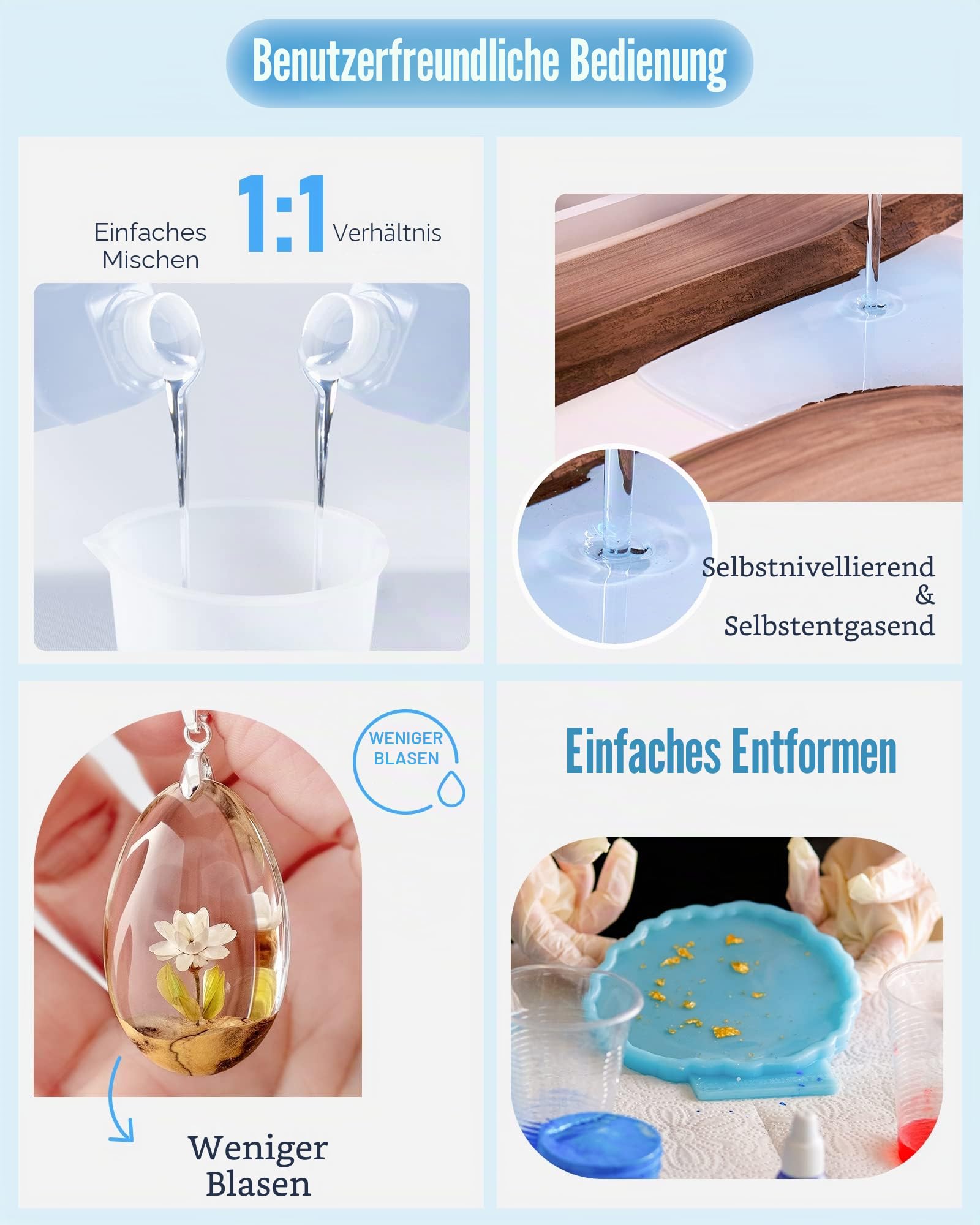 Nicpro 5760 ml/ 192 oz Kristallklares Epoxidharz, Harz Gießen Set für Basteltischplatten, Schmuckherstellung, Formen mit 24 Glimmerpulver, Messbecher und mehr