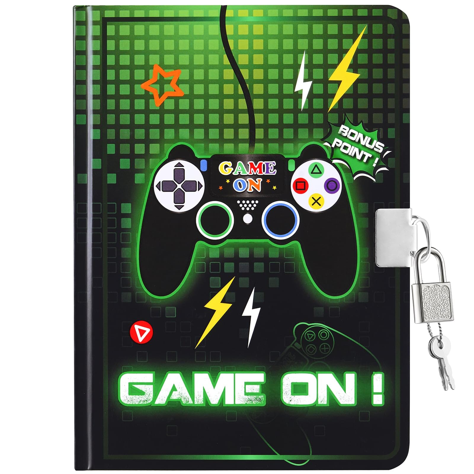 WERNNSAI Game Kids Diary for Boys, Luminous Secret Diary with Lock and Keys