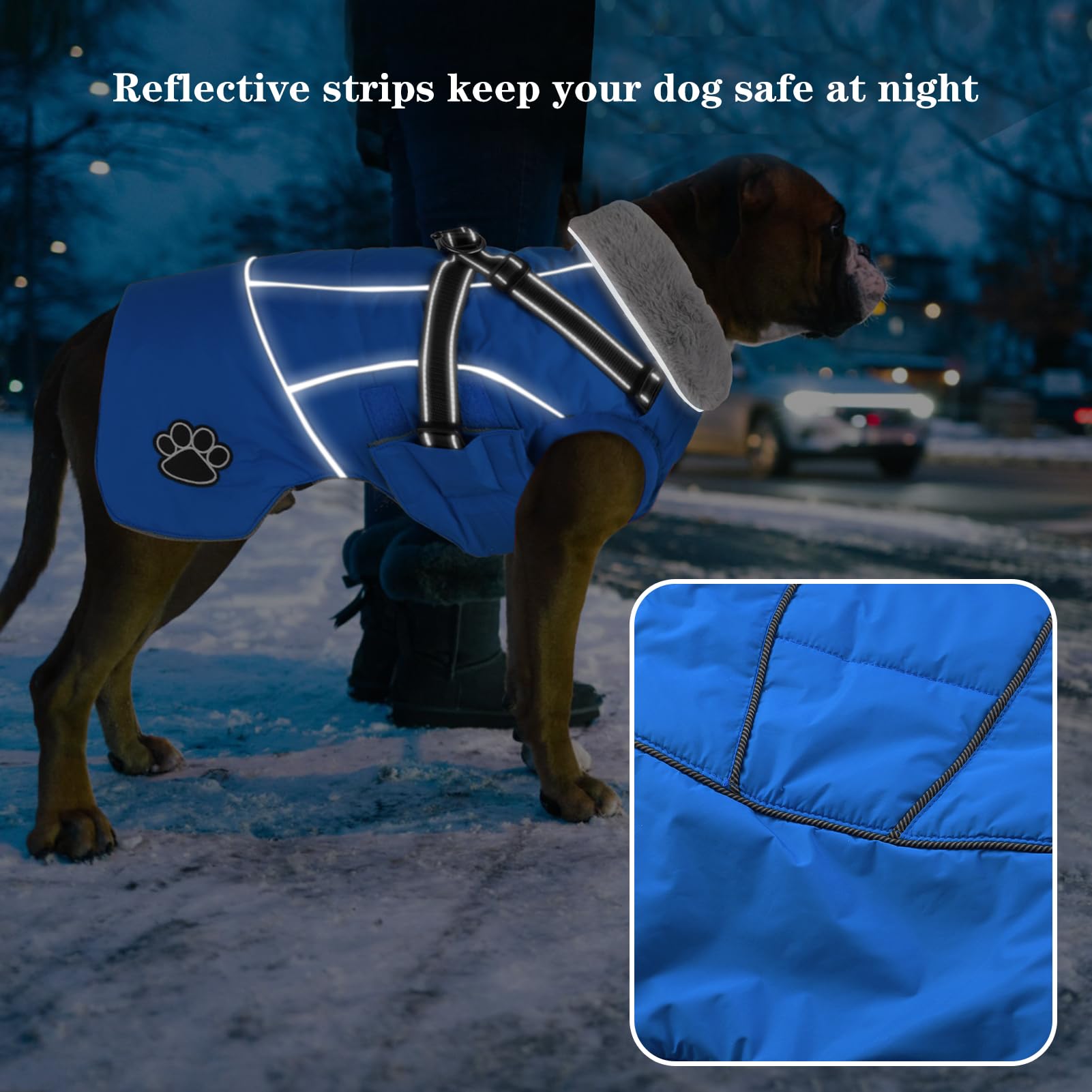 Doglay Chaqueta para perro con arnés, chaqueta reflectante cálida para perro, chaqueta impermeable para clima frío, chaqueta de forro polar ajustable para perros pequeños, medianos y grandes