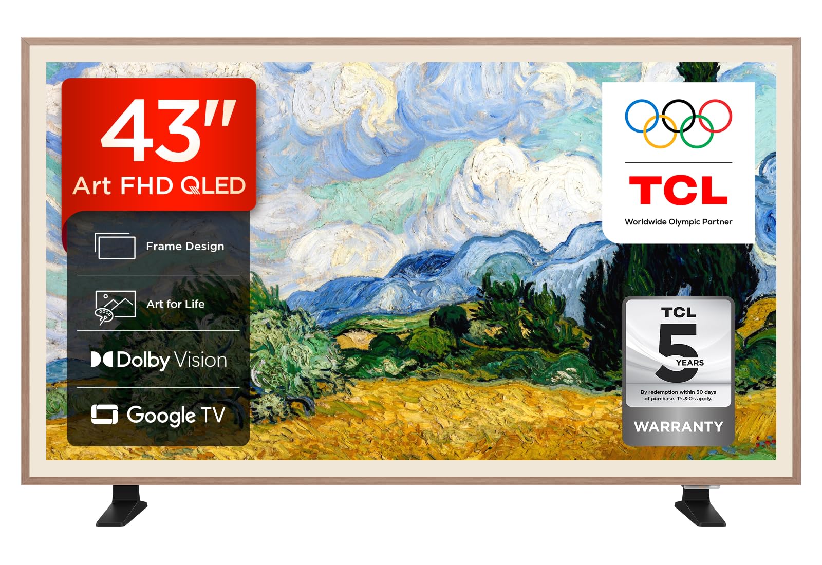 TCL 43A400PRO-UK 43 Inch NXTVISION QLED Art TV, 4K HDR, Google TV, Frame Design, Dolby Vision, Dolby Audio, AirPlay 2 (2026 New Model)