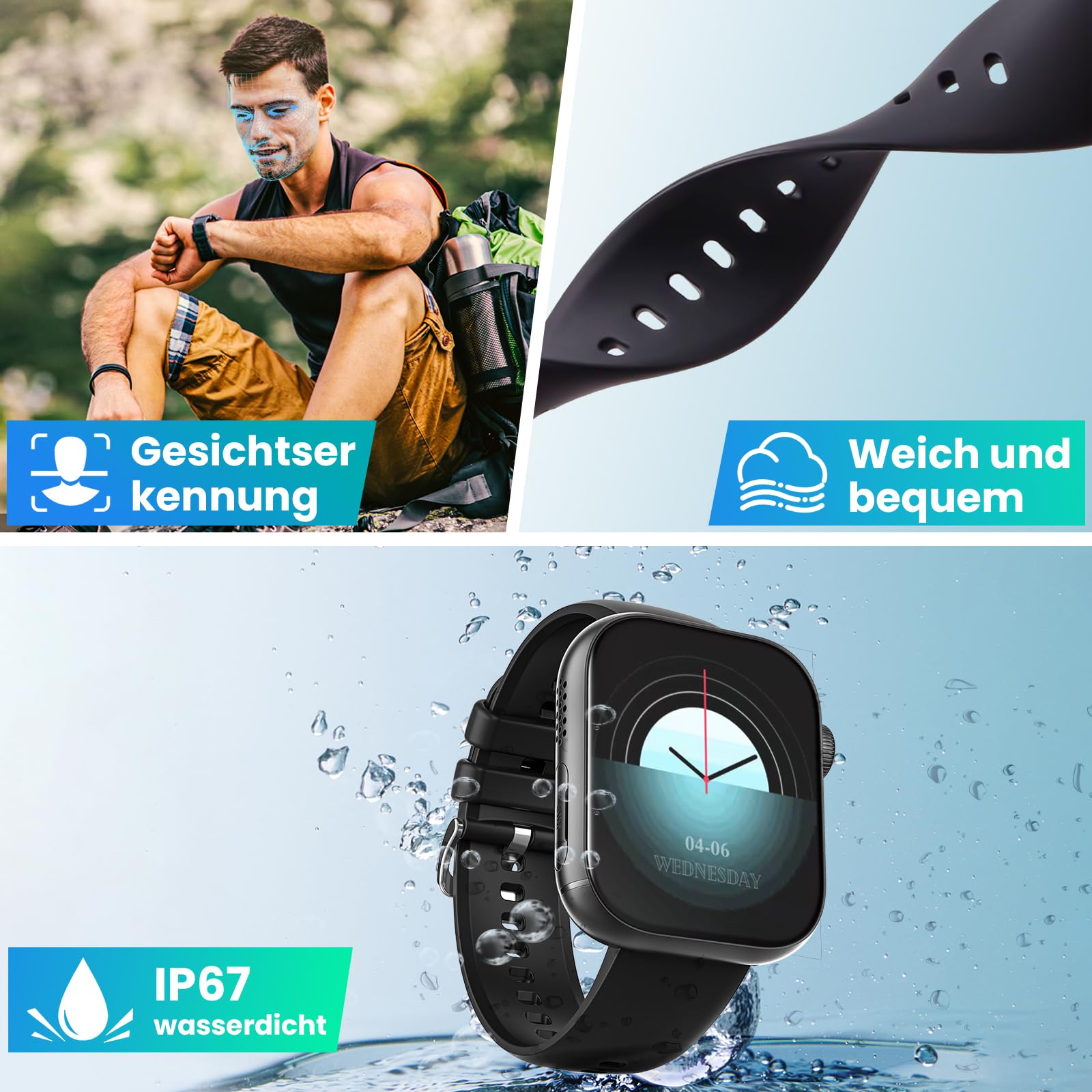4G Smartwatch mit Telefon 2.1" AMOLED Touch Großbildschirm Smart Watch für Herren Damen Fitness 1020mAh GPS Tracker SIM Slot Drehende Kamera Herzfrequenz Monitor SOS Anruf Sportuhren 3GB+32GB Schwarz