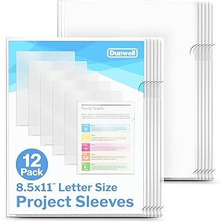 Dunwell Clear Folders for Documents, Plastic 8.5x11 File Sleeves for Document Protection, Filing, Storage, Organization (12 Pack) Transparent Folders with Pockets, Durable Letter Size Document Holder