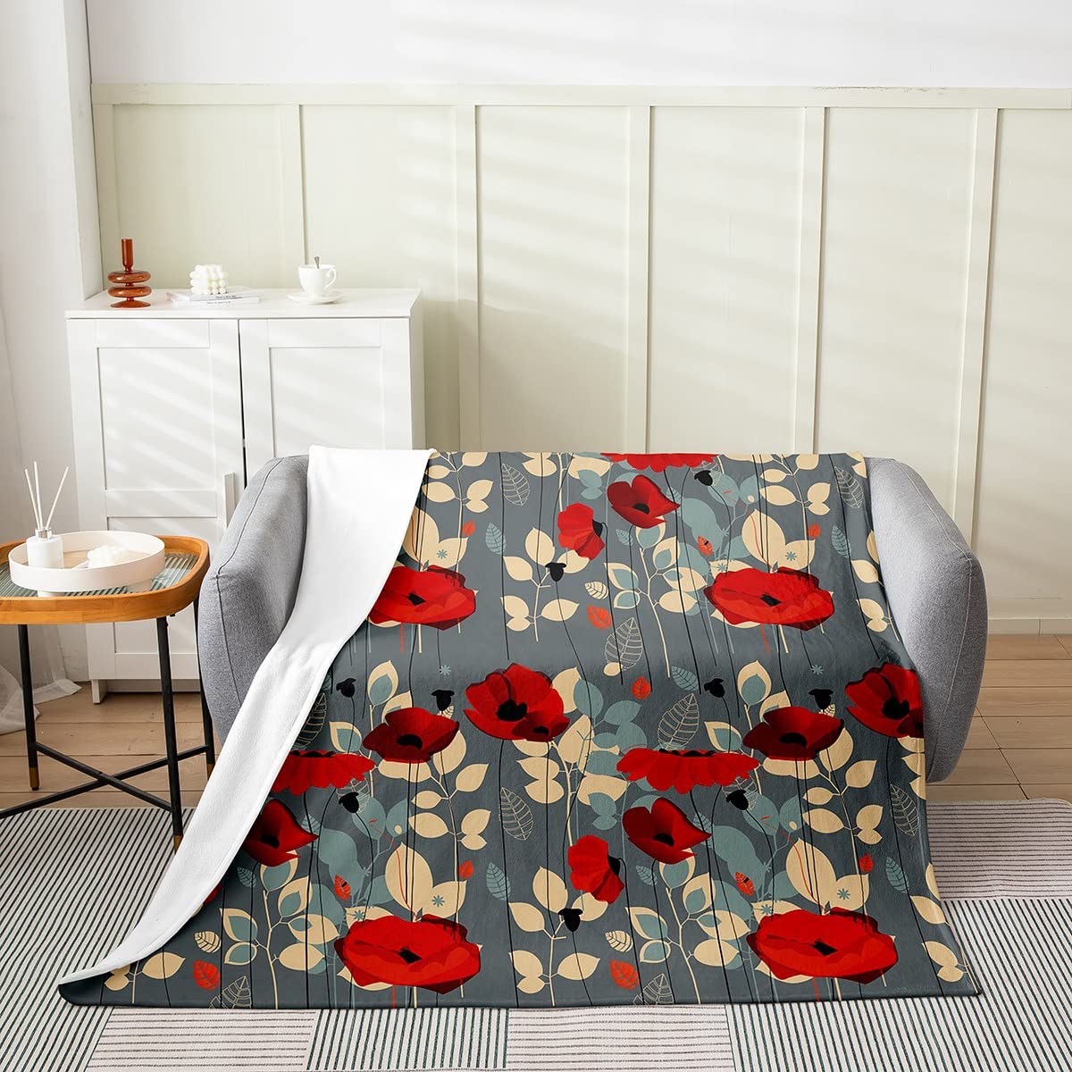 Loussiesd Poppy Flower Throw Blanket