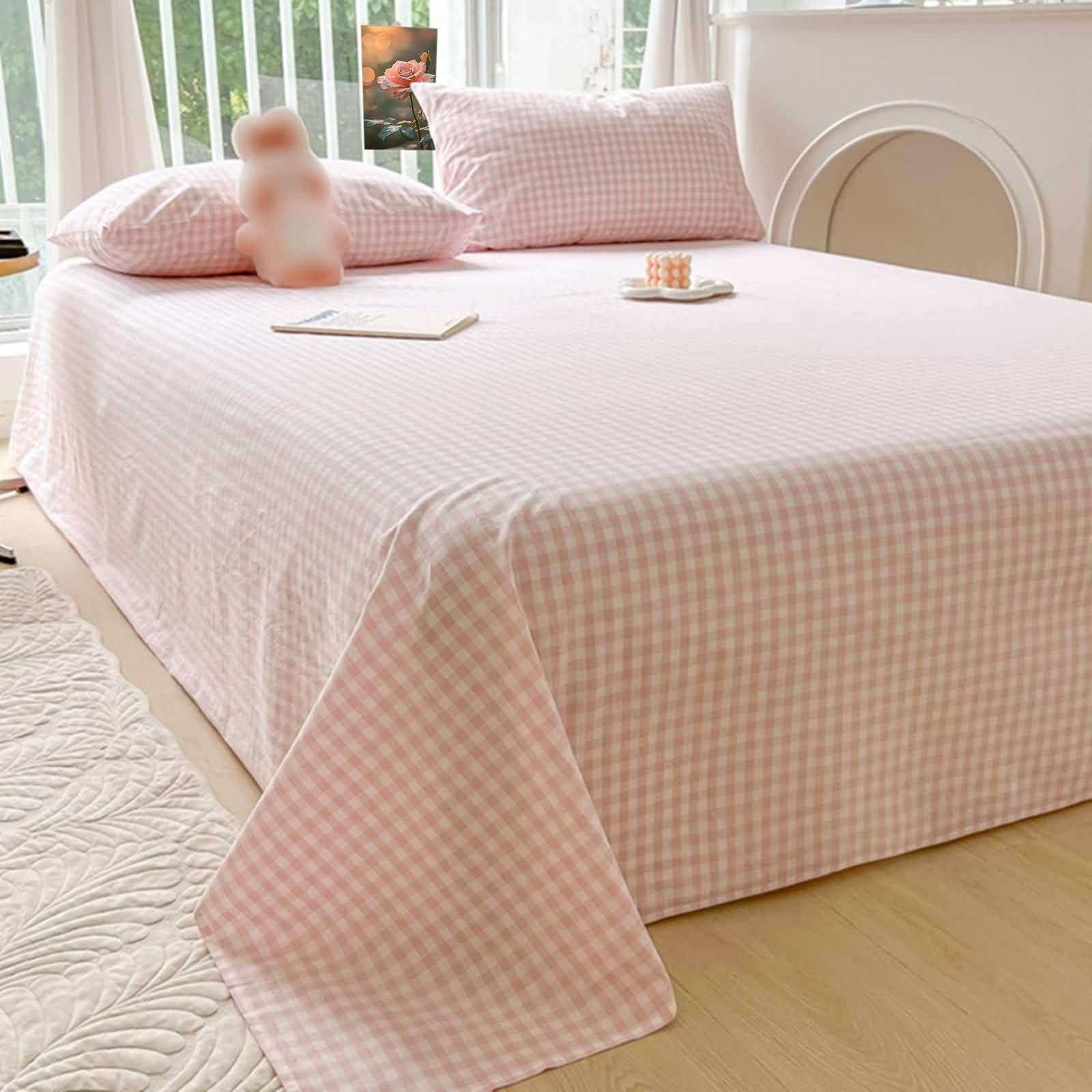 Drap lit 2 personnes 200x230 en polycoton imprimé treillis